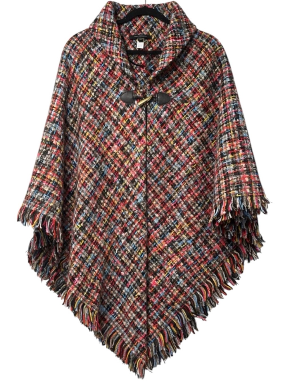 Marc New York Multicolor Tweed Fringe Poncho Cape Toggle Closure One Size